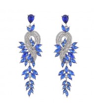 Rhinestone Inlaid Geometric Shining Alloy Leaf Design Wholesale Costume Earrings - Blue