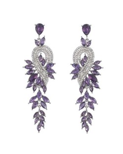 Rhinestone Inlaid Geometric Shining Alloy Leaf Design Wholesale Costume Earrings - Purple