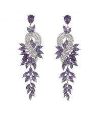 Rhinestone Inlaid Geometric Shining Alloy Leaf Design Wholesale Costume Earrings - Purple