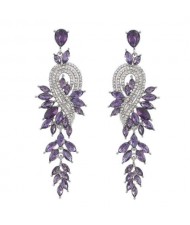 Rhinestone Inlaid Geometric Shining Alloy Leaf Design Wholesale Costume Earrings - Purple