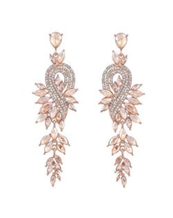 Rhinestone Inlaid Geometric Shining Alloy Leaf Design Wholesale Costume Earrings - Golden