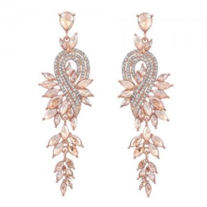 Rhinestone Inlaid Geometric Shining Alloy Leaf Design Wholesale Costume Earrings - Golden
