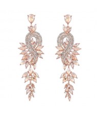 Rhinestone Inlaid Geometric Shining Alloy Leaf Design Wholesale Costume Earrings - Golden