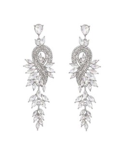 Rhinestone Inlaid Geometric Shining Alloy Leaf Design Wholesale Costume Earrings - Silver