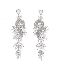 Rhinestone Inlaid Geometric Shining Alloy Leaf Design Wholesale Costume Earrings - Silver