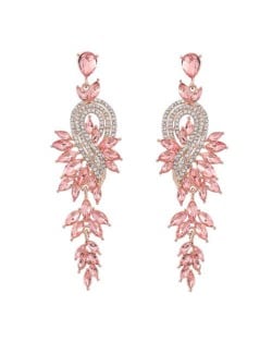 Rhinestone Inlaid Geometric Shining Alloy Leaf Design Wholesale Costume Earrings - Rose Gold