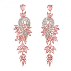 Rhinestone Inlaid Geometric Shining Alloy Leaf Design Wholesale Costume Earrings - Rose Gold