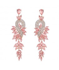 Rhinestone Inlaid Geometric Shining Alloy Leaf Design Wholesale Costume Earrings - Rose Gold
