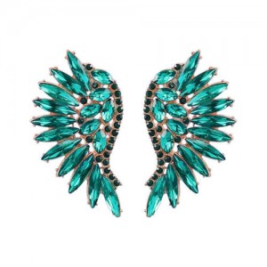 Delicate Rhinestone Angel Wings Design Bohemian Fashion Wholesale Earrings - Green