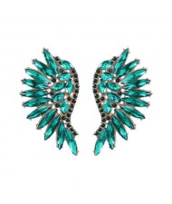 Delicate Rhinestone Angel Wings Design Bohemian Fashion Wholesale Earrings - Green