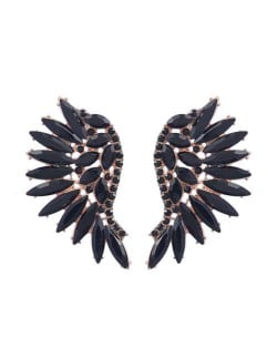 Delicate Rhinestone Angel Wings Design Bohemian Fashion Wholesale Earrings - Black