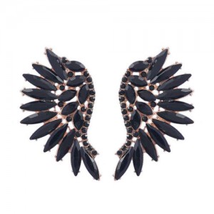 Delicate Rhinestone Angel Wings Design Bohemian Fashion Wholesale Earrings - Black