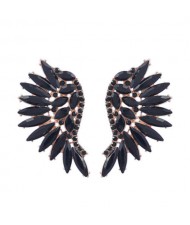 Delicate Rhinestone Angel Wings Design Bohemian Fashion Wholesale Earrings - Black