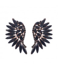 Delicate Rhinestone Angel Wings Design Bohemian Fashion Wholesale Earrings - Black