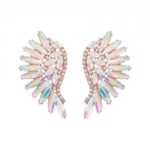 Delicate Rhinestone Angel Wings Design Bohemian Fashion Wholesale Earrings - Luminous White