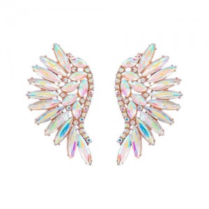 Delicate Rhinestone Angel Wings Design Bohemian Fashion Wholesale Earrings - Luminous White