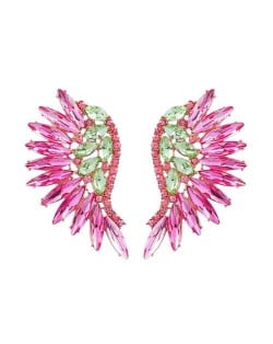 Delicate Rhinestone Angel Wings Design Bohemian Fashion Wholesale Earrings - Green and Pink