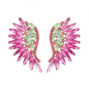 Delicate Rhinestone Angel Wings Design Bohemian Fashion Wholesale Earrings - Green and Pink