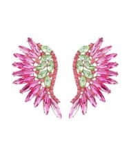 Delicate Rhinestone Angel Wings Design Bohemian Fashion Wholesale Earrings - Green and Pink