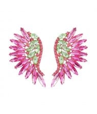 Delicate Rhinestone Angel Wings Design Bohemian Fashion Wholesale Earrings - Green and Pink