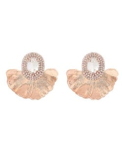 Shining Glass Inlaid Oval Shape Floral Design Bohemian Fashion Exaggerated Wholesale Earrings - White