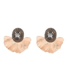 Shining Glass Inlaid Oval Shape Floral Design Bohemian Fashion Exaggerated Wholesale Earrings - Black