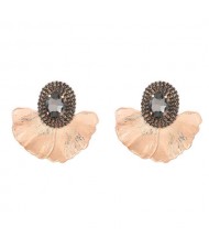 Shining Glass Inlaid Oval Shape Floral Design Bohemian Fashion Exaggerated Wholesale Earrings - Black