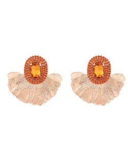 Shining Glass Inlaid Oval Shape Floral Design Bohemian Fashion Exaggerated Wholesale Earrings - Yellow
