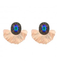 Shining Glass Inlaid Oval Shape Floral Design Bohemian Fashion Exaggerated Wholesale Earrings - Green