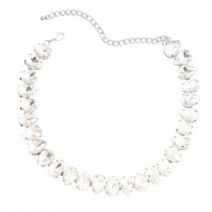 Shining Rhinestone Waterdrop Sweater Chain Wholesale Costume Necklace - Transparent