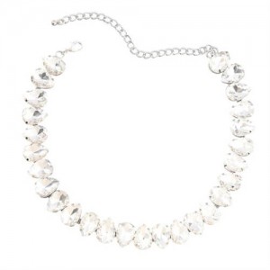 Shining Rhinestone Waterdrop Sweater Chain Wholesale Costume Necklace - Transparent