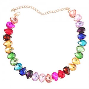 Shining Rhinestone Waterdrop Sweater Chain Wholesale Costume Necklace - Multicolor