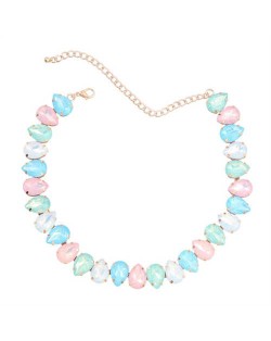 Shining Rhinestone Waterdrop Sweater Chain Wholesale Costume Necklace - Light Multicolor