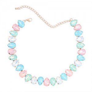 Shining Rhinestone Waterdrop Sweater Chain Wholesale Costume Necklace - Light Multicolor