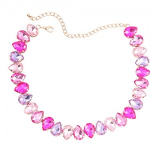 Shining Rhinestone Waterdrop Sweater Chain Wholesale Costume Necklace - Rose