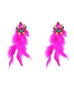 Bohemian Fashion Long Feather Rhinestone Floral Wholesale Earrings - Multicolor