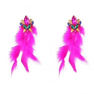 Bohemian Fashion Long Feather Rhinestone Floral Wholesale Earrings - Multicolor