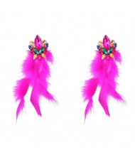 Bohemian Fashion Long Feather Rhinestone Floral Wholesale Earrings - Multicolor