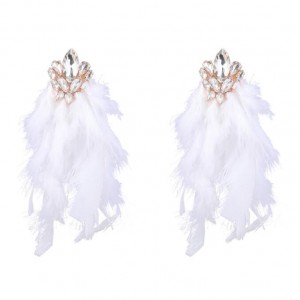 Bohemian Fashion Long Feather Rhinestone Floral Wholesale Earrings - White