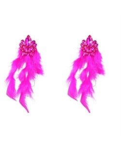 Bohemian Fashion Long Feather Rhinestone Floral Wholesale Earrings - Rose