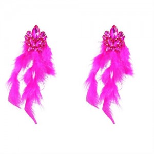 Bohemian Fashion Long Feather Rhinestone Floral Wholesale Earrings - Rose