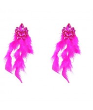 Bohemian Fashion Long Feather Rhinestone Floral Wholesale Earrings - Rose