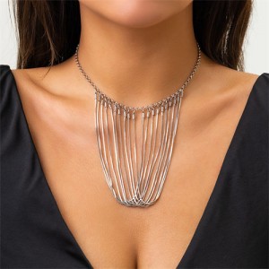 Fashion Tassel Design Snake Bone Chain Sweet Cool Style Wholesale Necklace - Silver