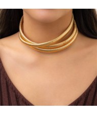 Simple Design Wholesale Fashion Three Layers Alloy Chocker Necklace - Golden