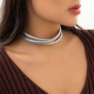 Simple Design Wholesale Fashion Three Layers Alloy Chocker Necklace - Silver