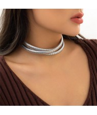 Simple Design Wholesale Fashion Three Layers Alloy Chocker Necklace - Silver