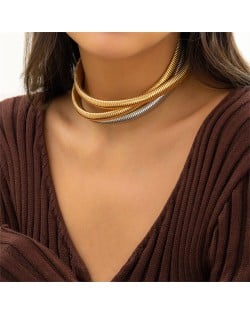 Simple Design Wholesale Fashion Three Layers Alloy Chocker Necklace - Silver