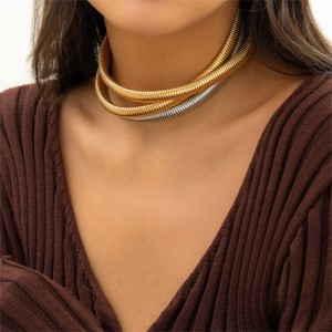 Simple Design Wholesale Fashion Three Layers Alloy Chocker Necklace - Golden with Silver