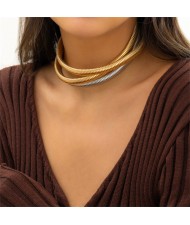 Simple Design Wholesale Fashion Three Layers Alloy Chocker Necklace - Silver
