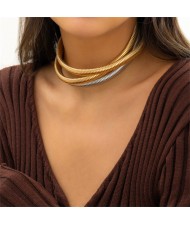 Simple Design Wholesale Fashion Three Layers Alloy Chocker Necklace - Golden with Silver